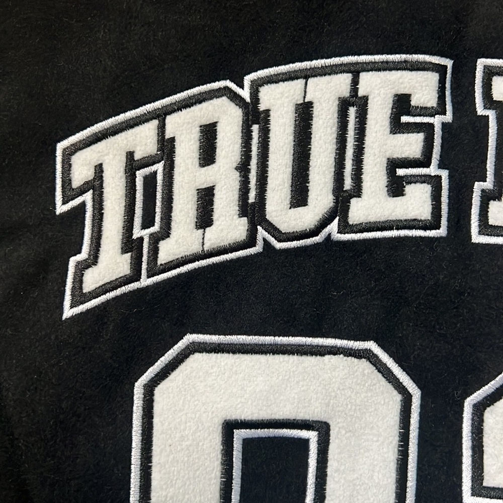 NWT True Religion True Varsity Jacket Black and Winter White Embroidered Detail - Picture 11 of 13